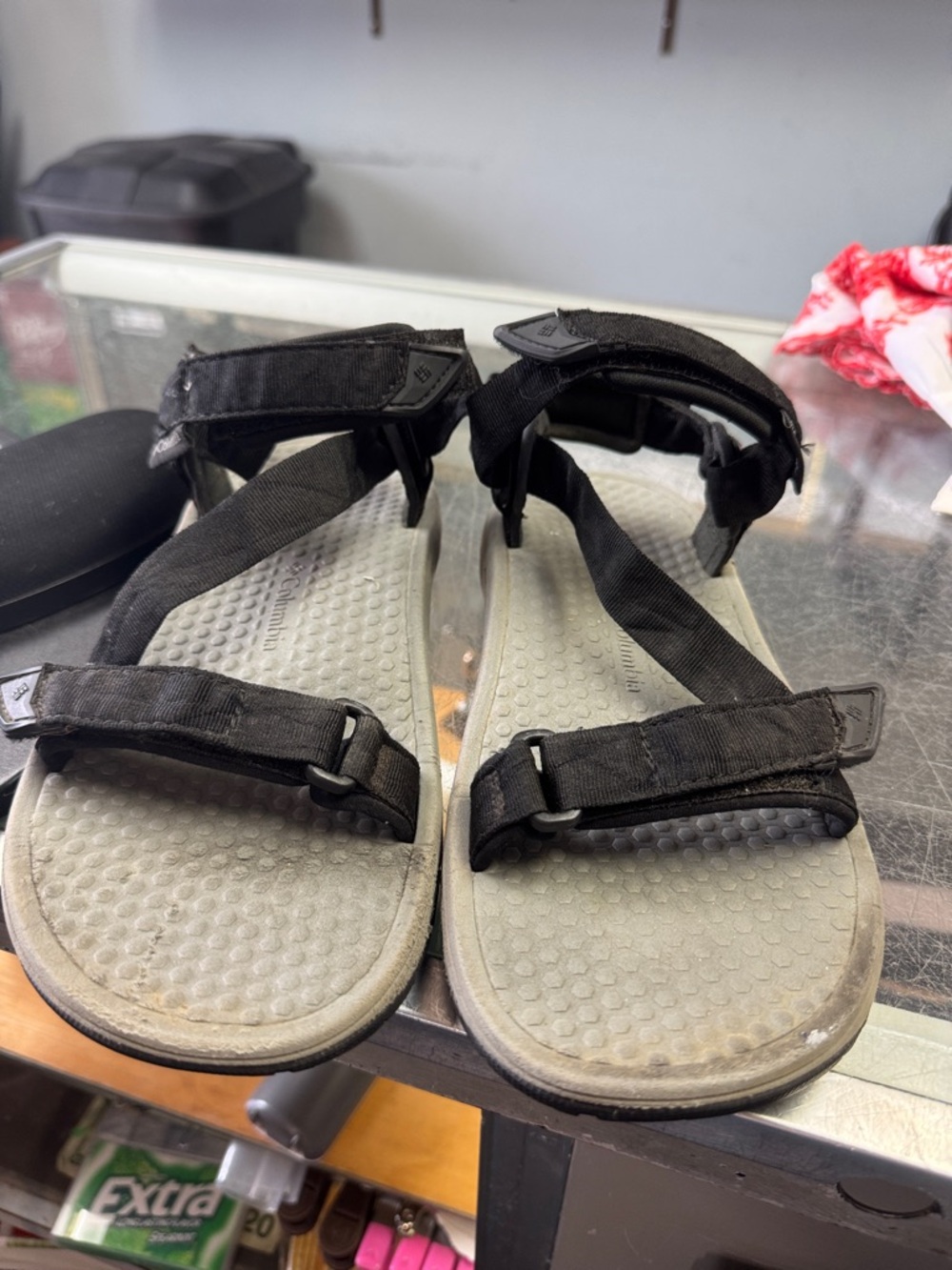 Columbia Black Strapped Sandals with Grey Footbed